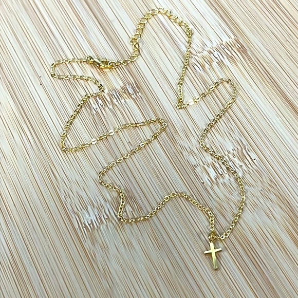 Brand New 14K Gold Plated Cross Necklace Dainty Minimalist 18" Length - Picture 11 of 14